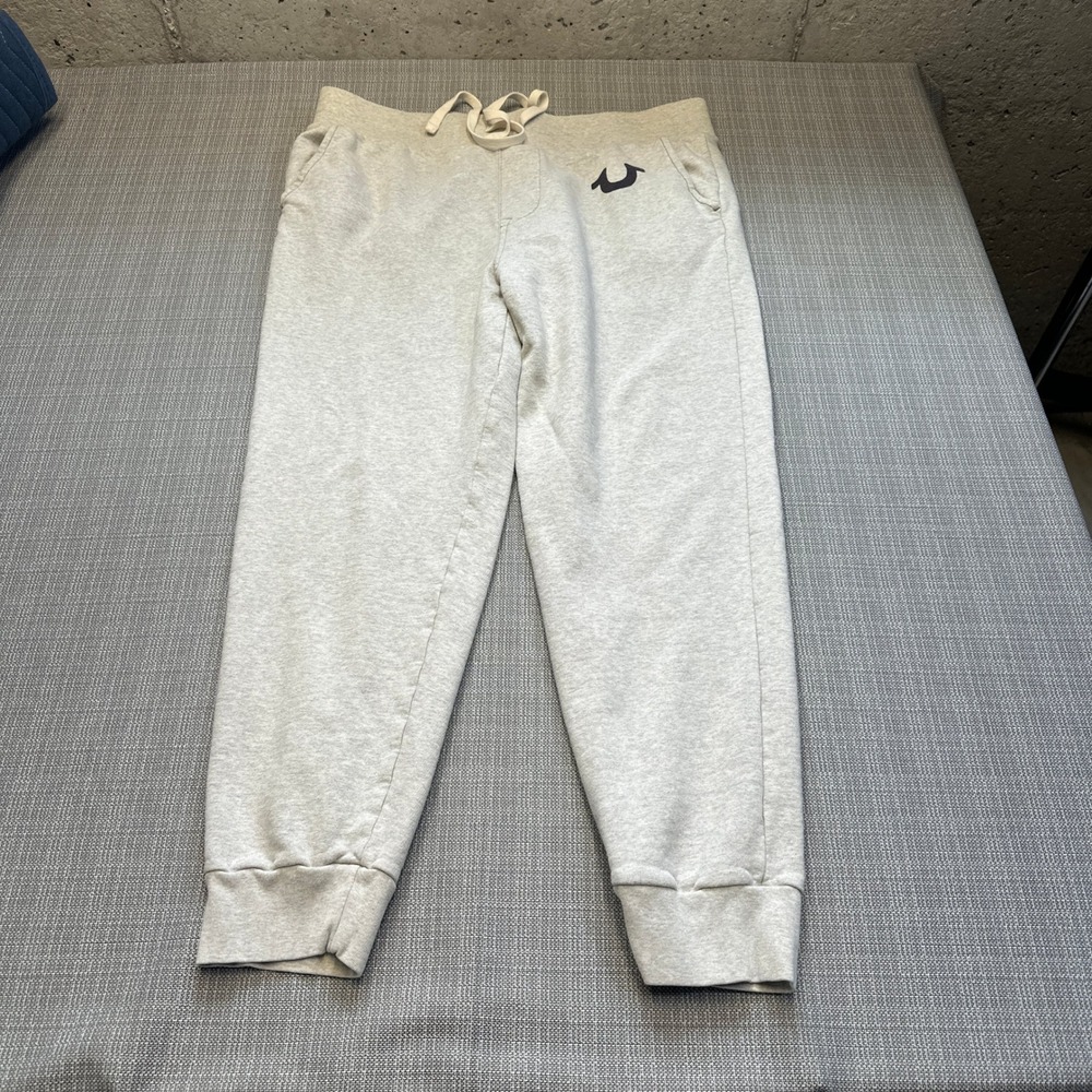 True Religion Joggers Mens XL Heather Gray Cotton Sweatpants Logo Drawstring